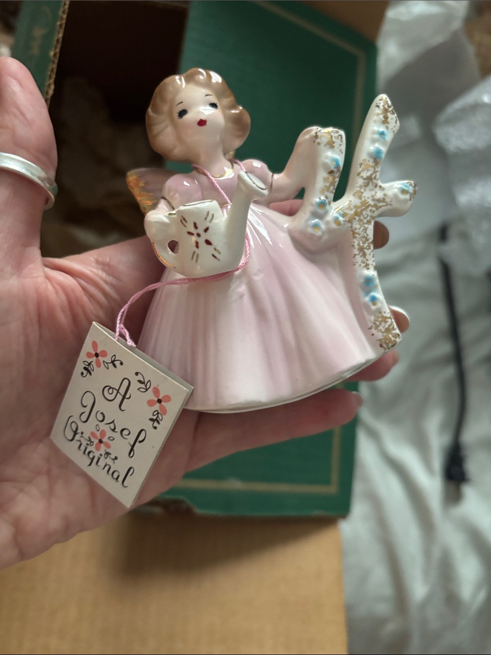 Josef Original Pink Ceramic Angel Figurine NWT age 4 birthday angel